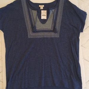 J Crew NWT blue shirt/ embroidered yoke & tassels